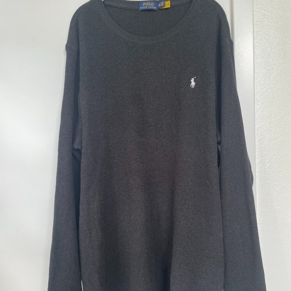 Polo Ralph‎ Lauren Charcoal Gray Waffle Knit Long-Sleeve, Crew Neck Shirt,  XXL
